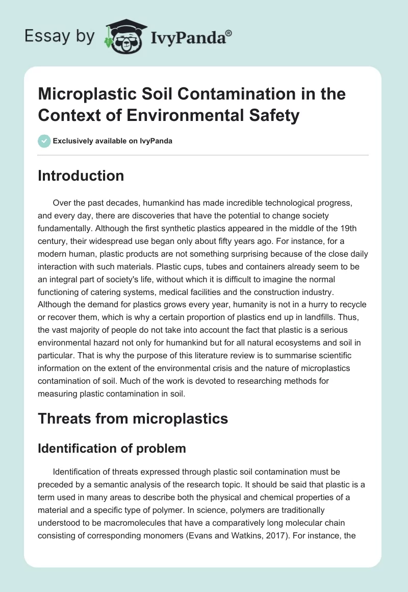Microplastic Soil Contamination in the Context of Environmental Safety. Page 1