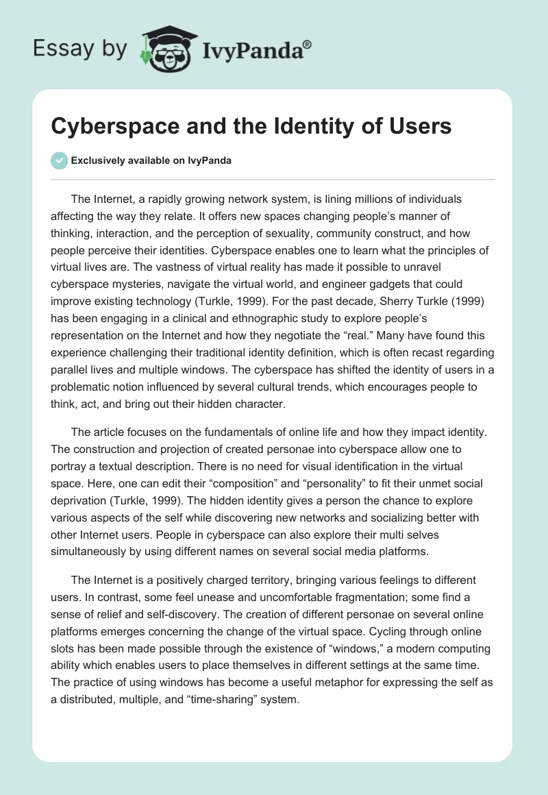 Cyberspace and the Identity of Users. Page 1