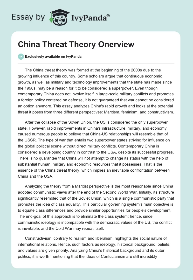 China Threat Theory Onerview. Page 1
