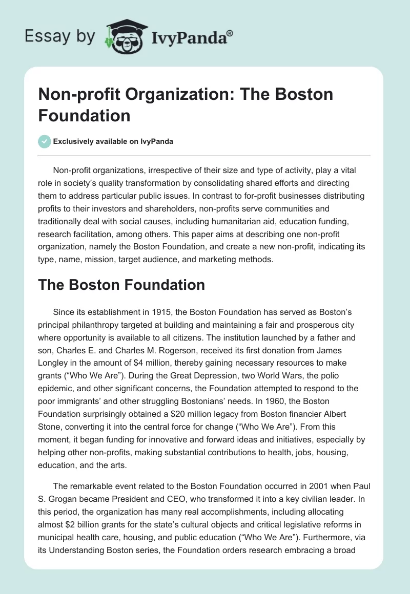 Non-profit Organization: The Boston Foundation. Page 1