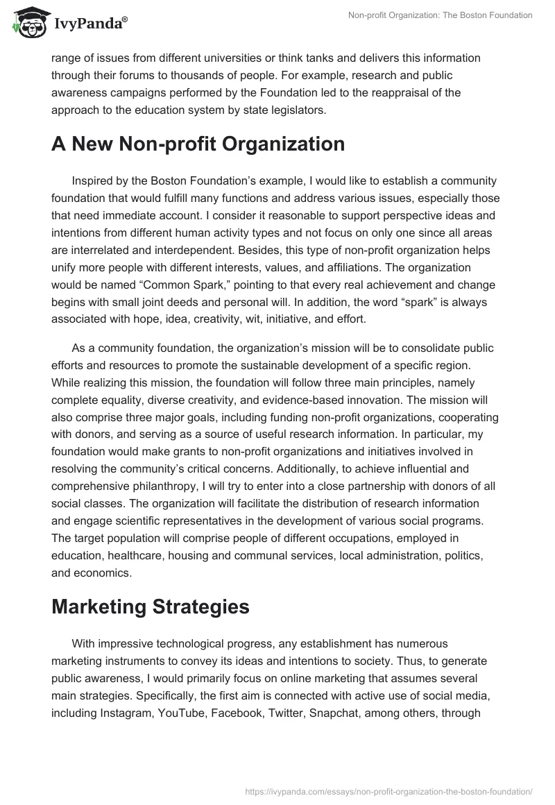 Non-profit Organization: The Boston Foundation. Page 2