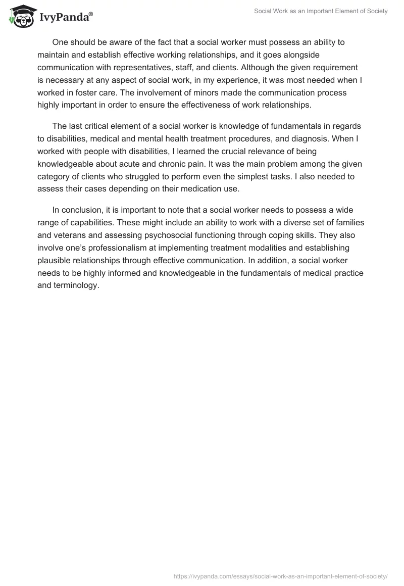 Social Work as an Important Element of Society. Page 2