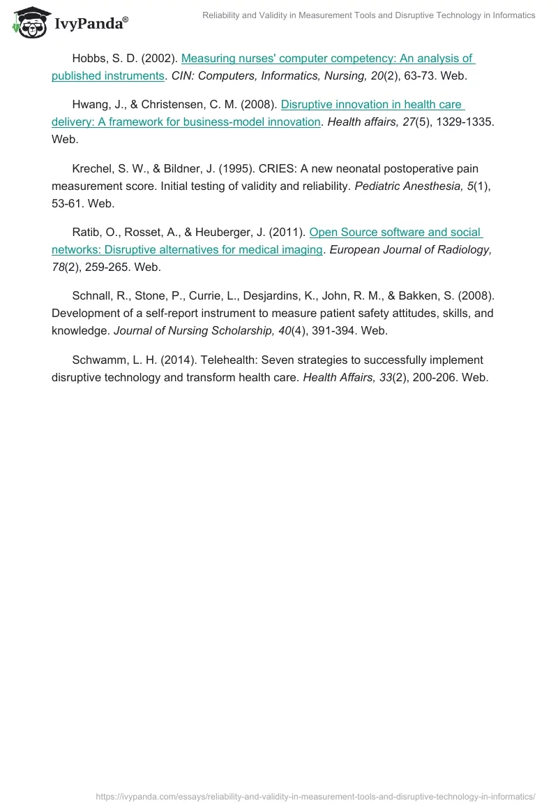 Reliability and Validity in Measurement Tools and Disruptive Technology in Informatics. Page 3