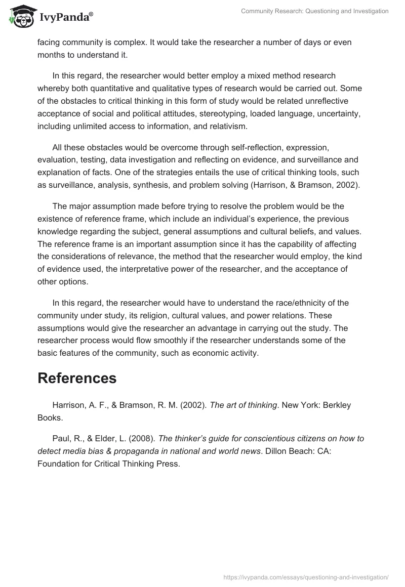Community Research: Questioning and Investigation. Page 2