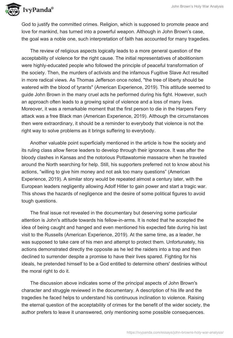 John Brown’s Holy War Analysis. Page 2
