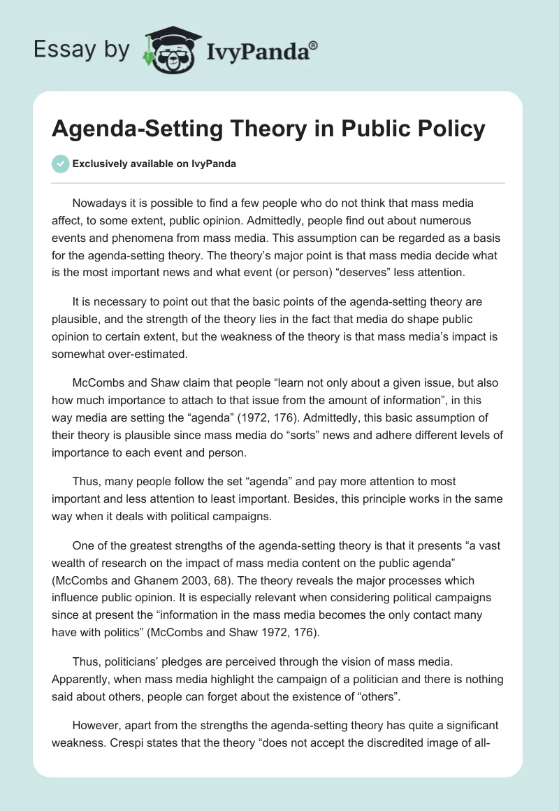Agenda-Setting Theory in Public Policy. Page 1