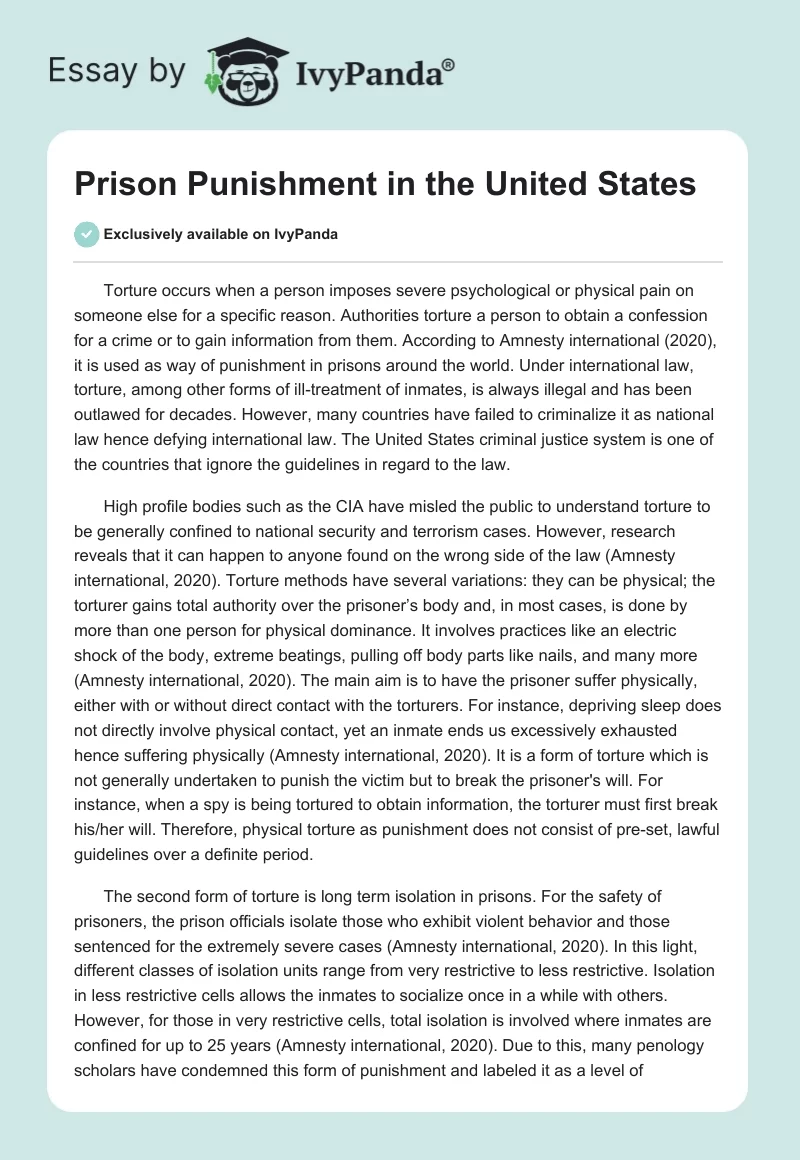 Prison Punishment in the United States. Page 1