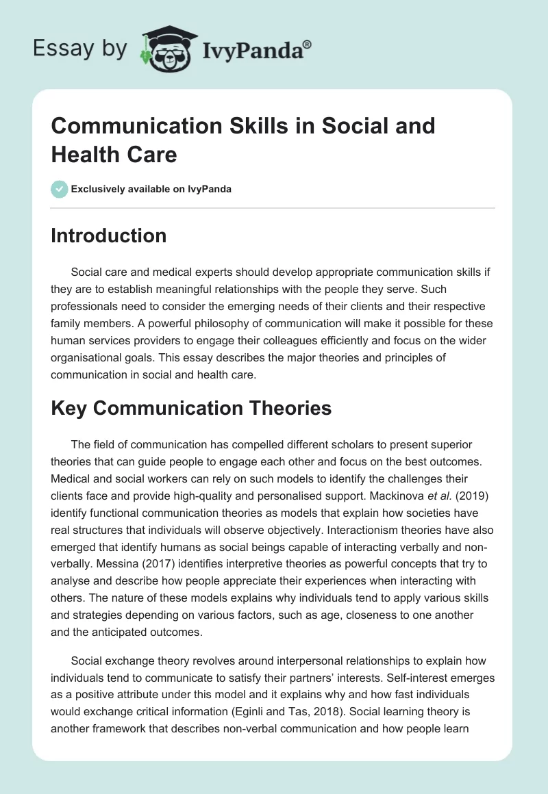 Communication Skills in Social and Health Care. Page 1