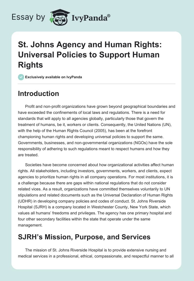 St. Johns Agency and Human Rights: Universal Policies to Support Human Rights. Page 1