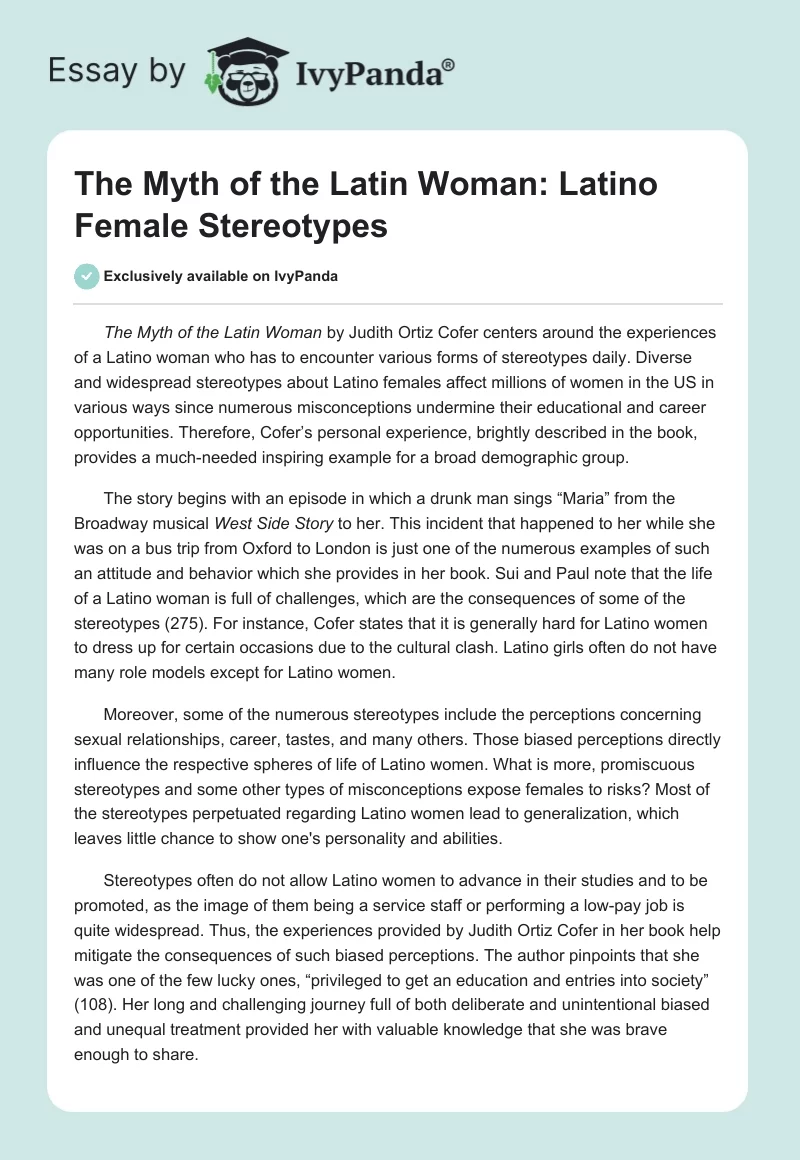 "The Myth of the Latin Woman": Latino Female Stereotypes. Page 1