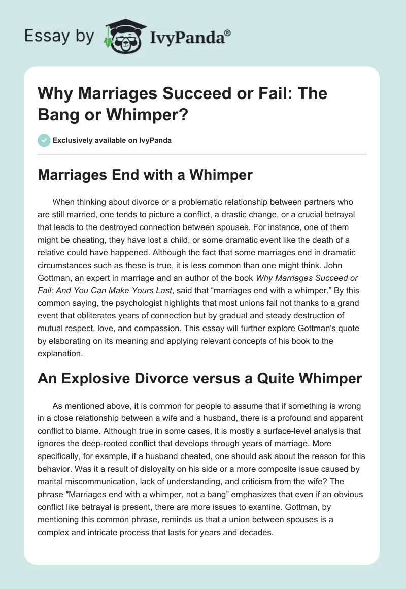 "Why Marriages Succeed or Fail": The "Bang" or "Whimper?". Page 1