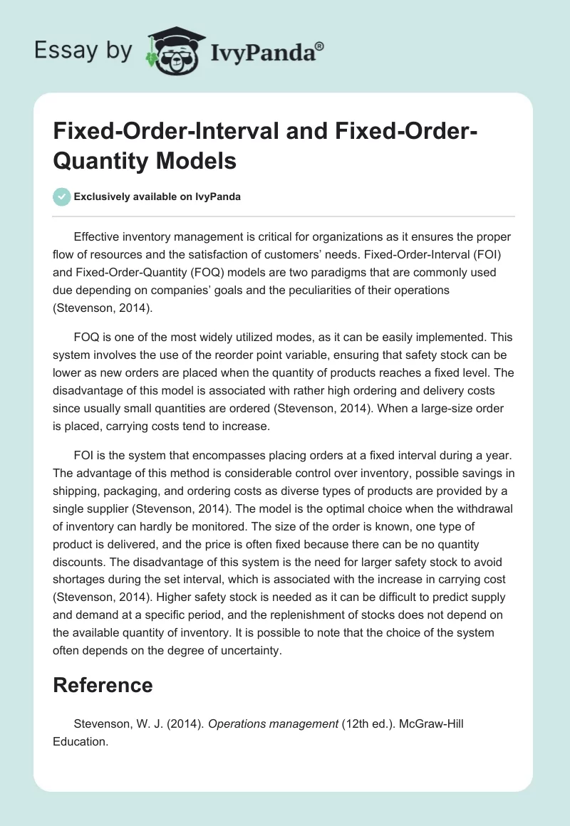 Fixed-Order-Interval and Fixed-Order-Quantity Models. Page 1