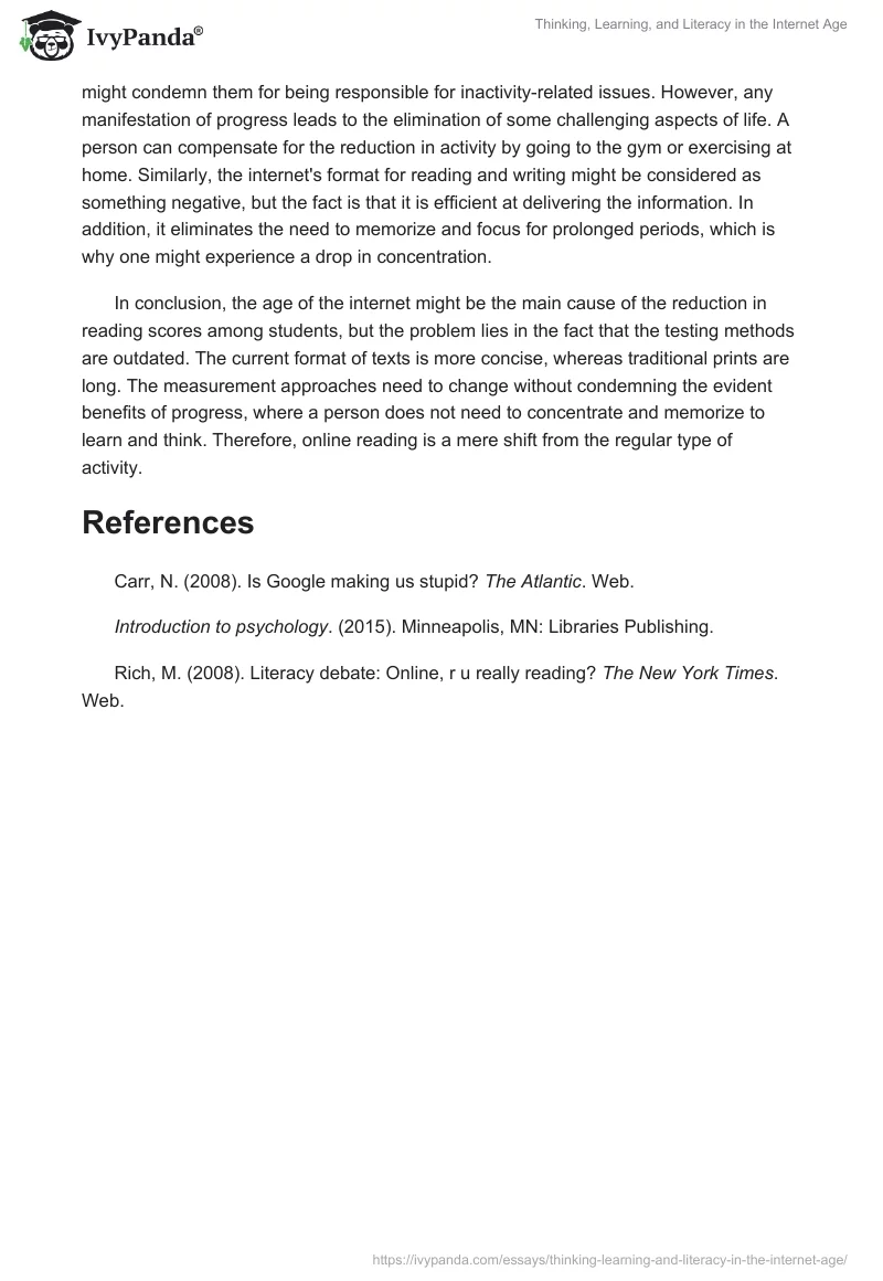 Thinking, Learning, and Literacy in the Internet Age. Page 2