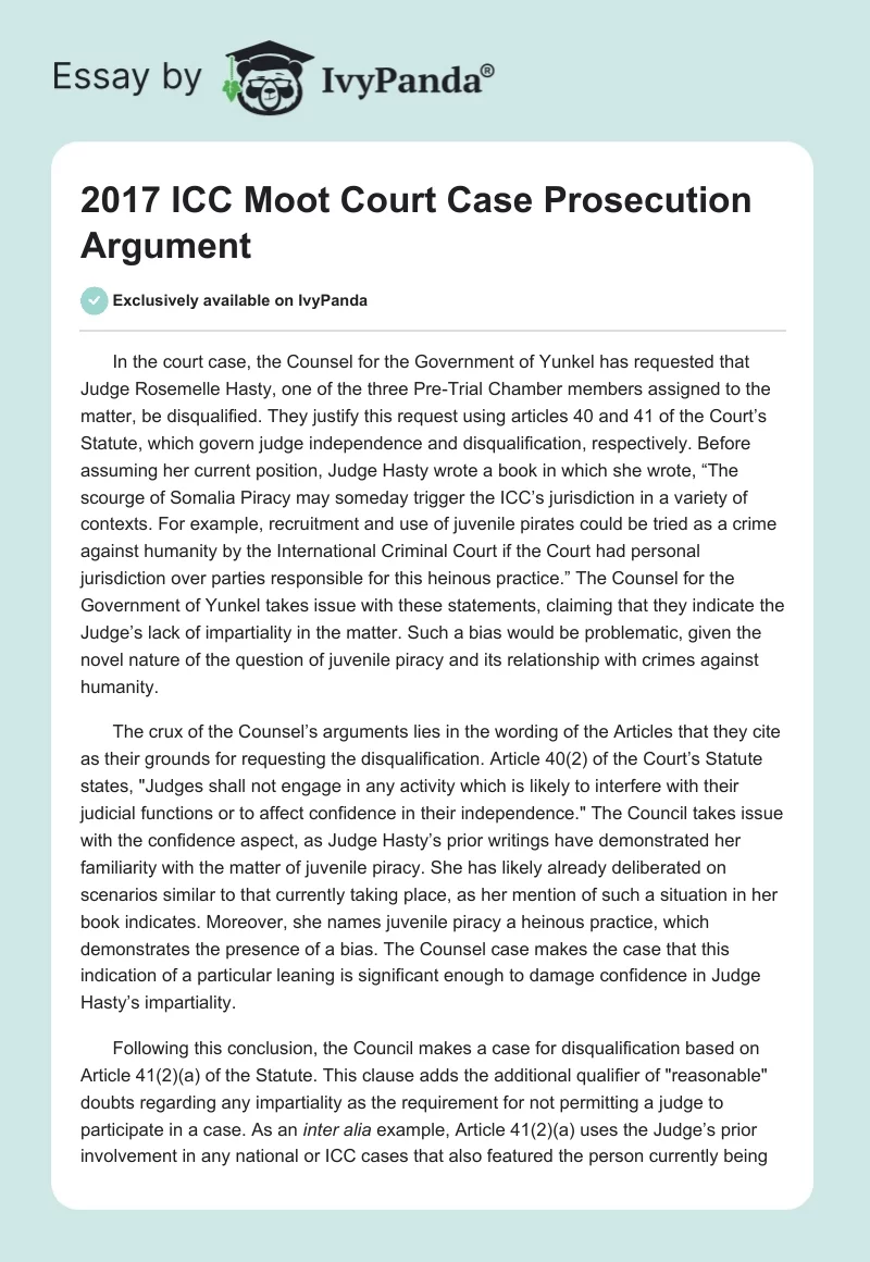 2017 ICC Moot Court Case Prosecution Argument. Page 1