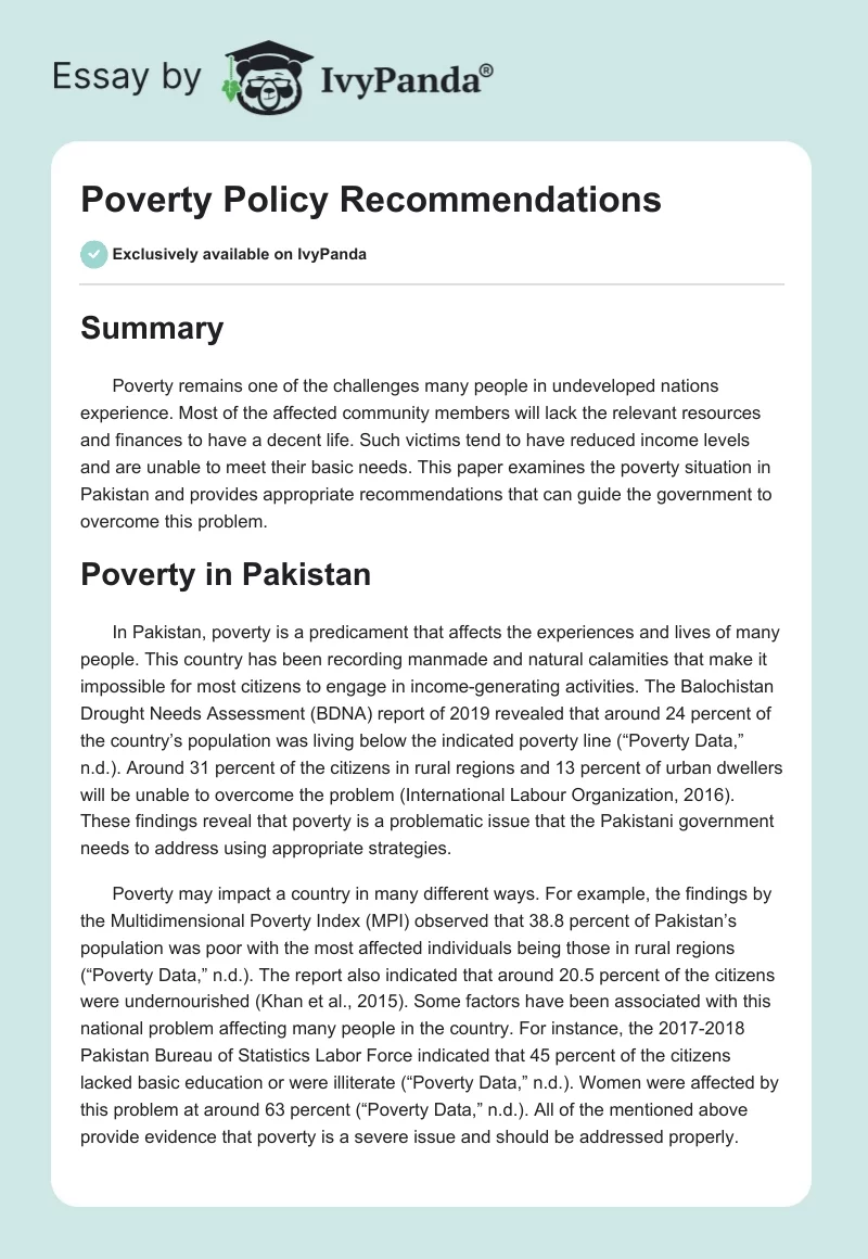 Poverty Policy Recommendations. Page 1