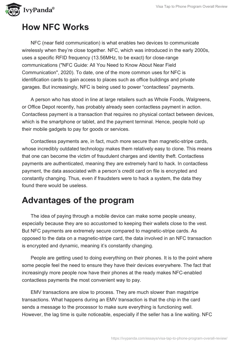 Visa Tap to Phone Program Overall Review. Page 2