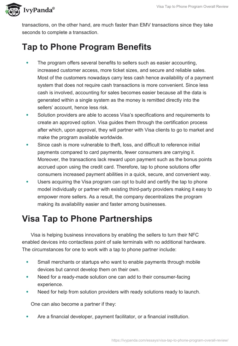 Visa Tap to Phone Program Overall Review. Page 3