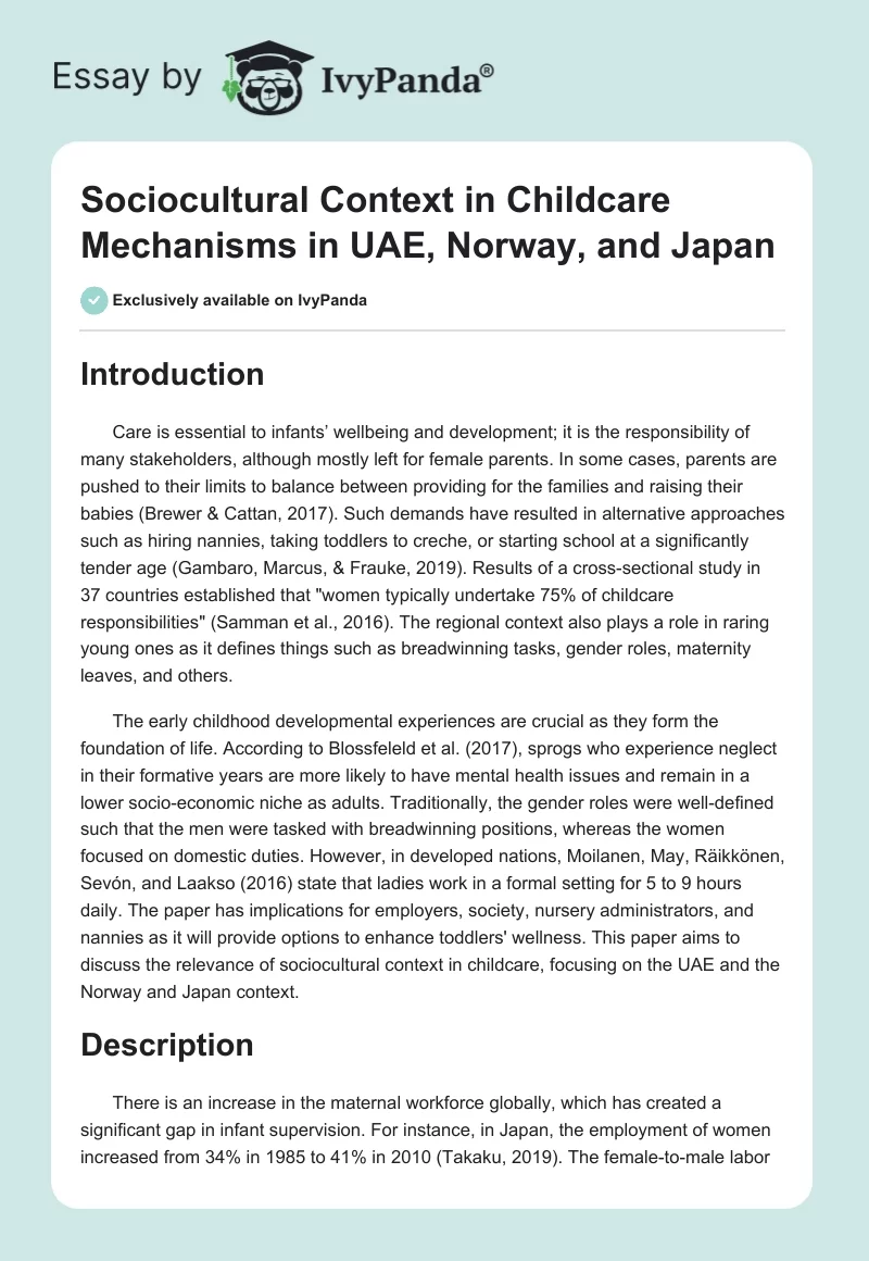 Sociocultural Context in Childcare Mechanisms in UAE, Norway, and Japan. Page 1