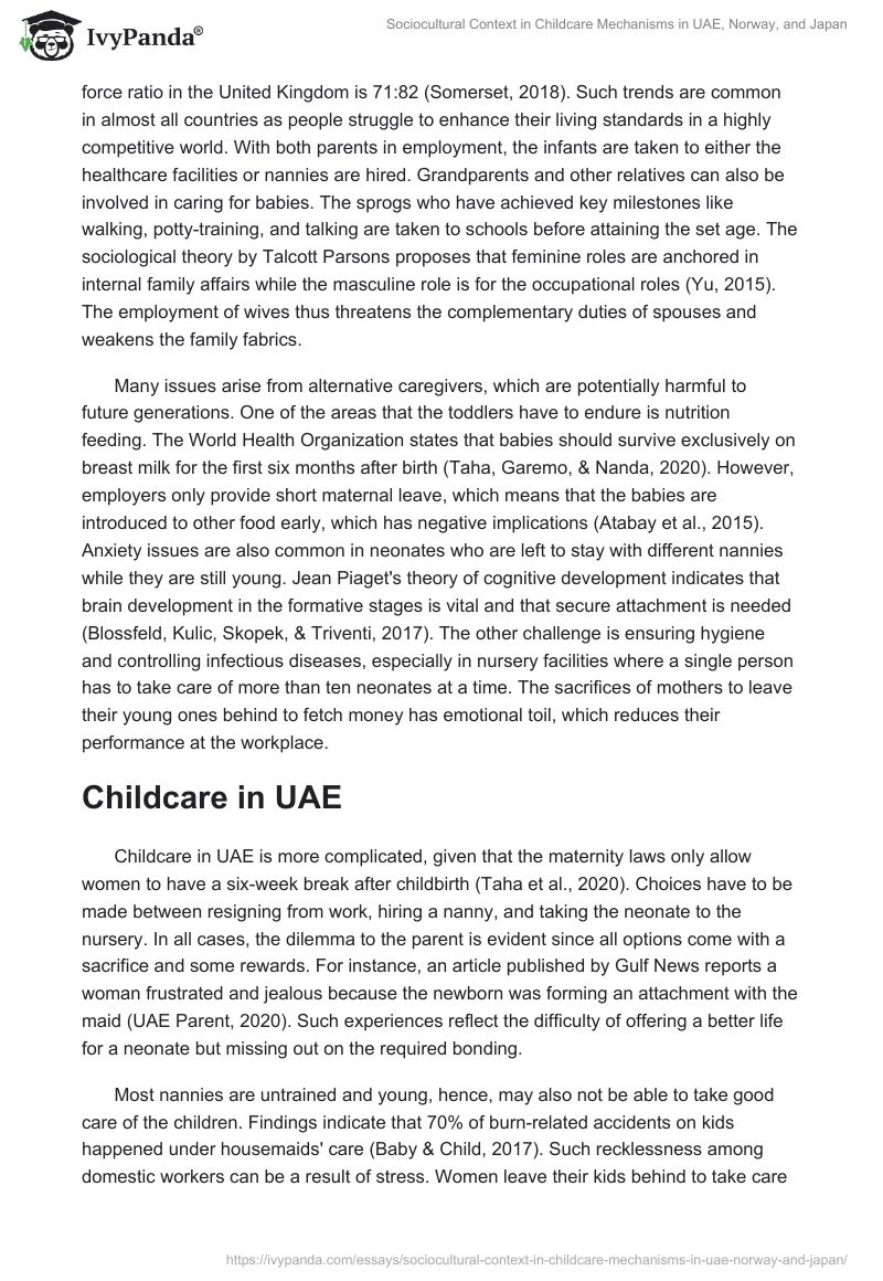 Sociocultural Context in Childcare Mechanisms in UAE, Norway, and Japan. Page 2