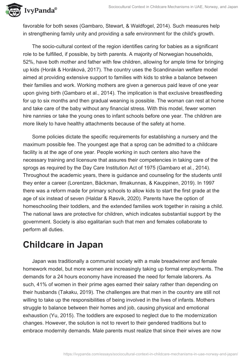 Sociocultural Context in Childcare Mechanisms in UAE, Norway, and Japan. Page 4