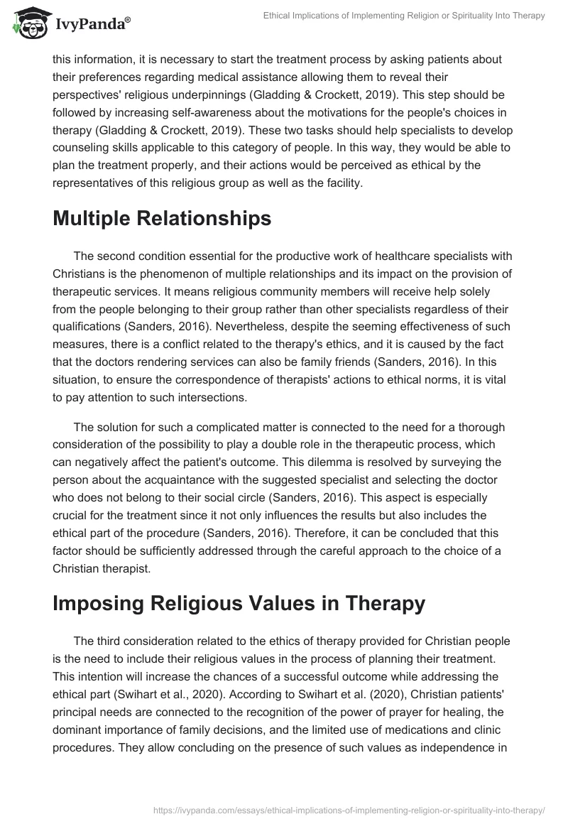 Ethical Implications of Implementing Religion or Spirituality Into Therapy. Page 2