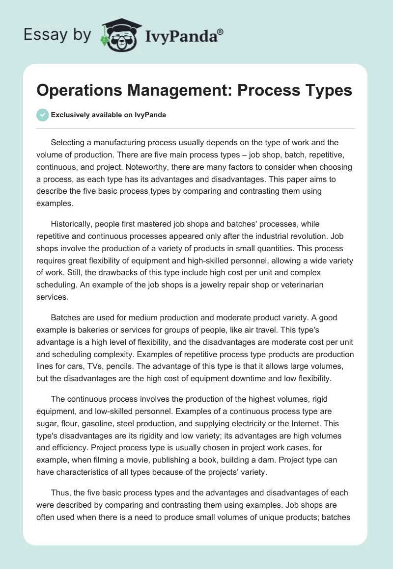 Operations Management: Process Types. Page 1