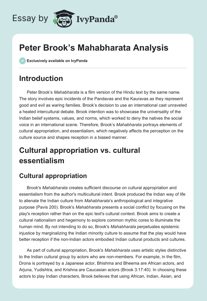 Peter Brook’s "Mahabharata" Analysis. Page 1