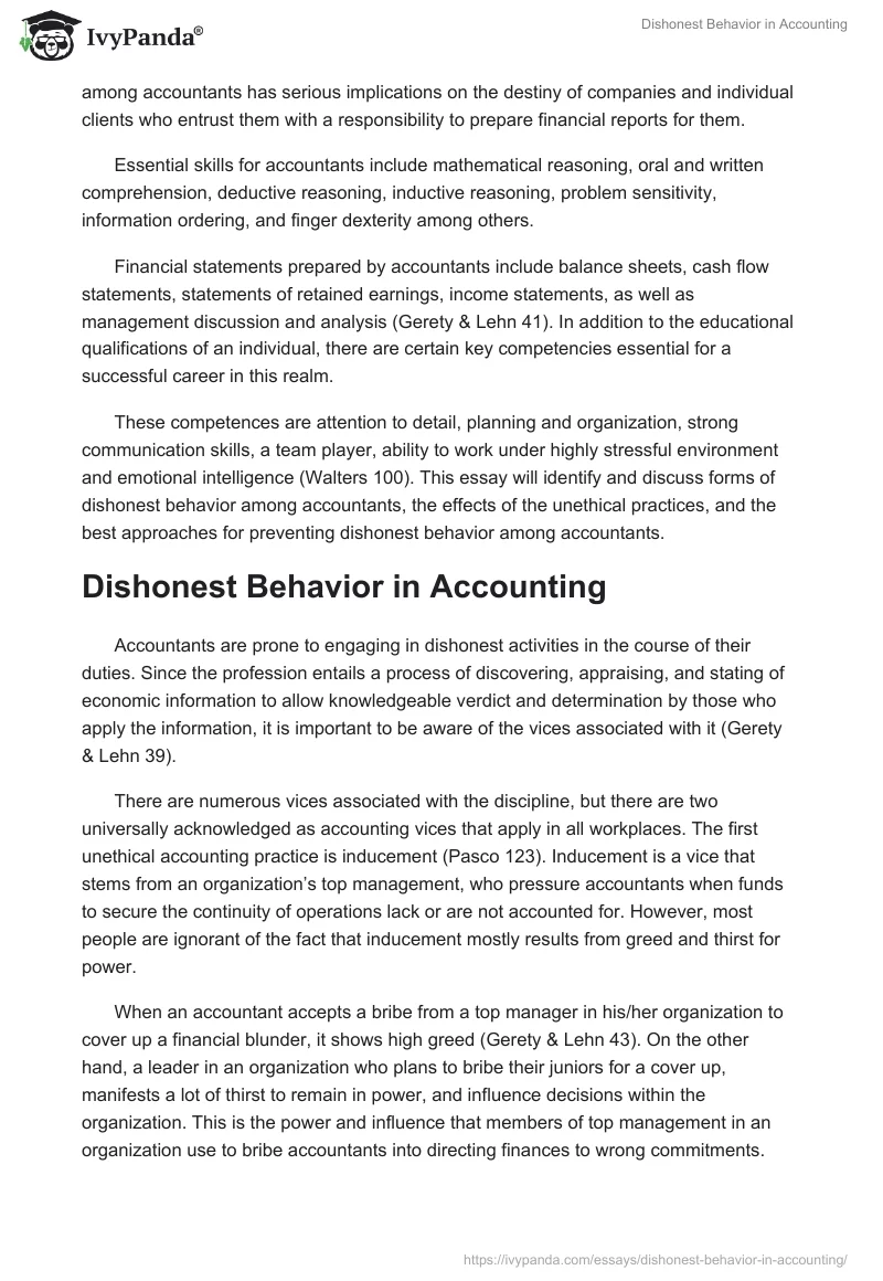 Dishonest Behavior in Accounting. Page 2