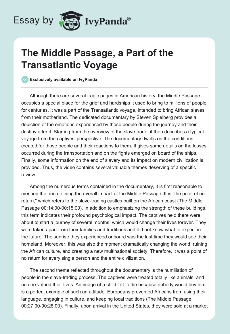The Middle Passage, a Part of the Transatlantic Voyage. Page 1