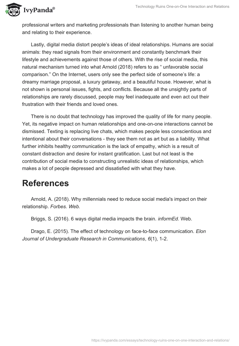 Technology Ruins One-on-One Interaction and Relations. Page 2