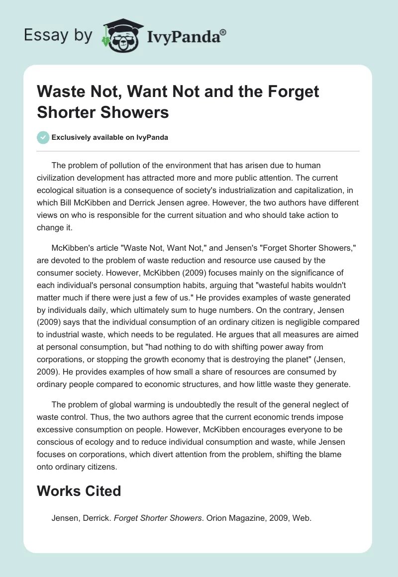 "Waste Not, Want Not" and the "Forget Shorter Showers". Page 1
