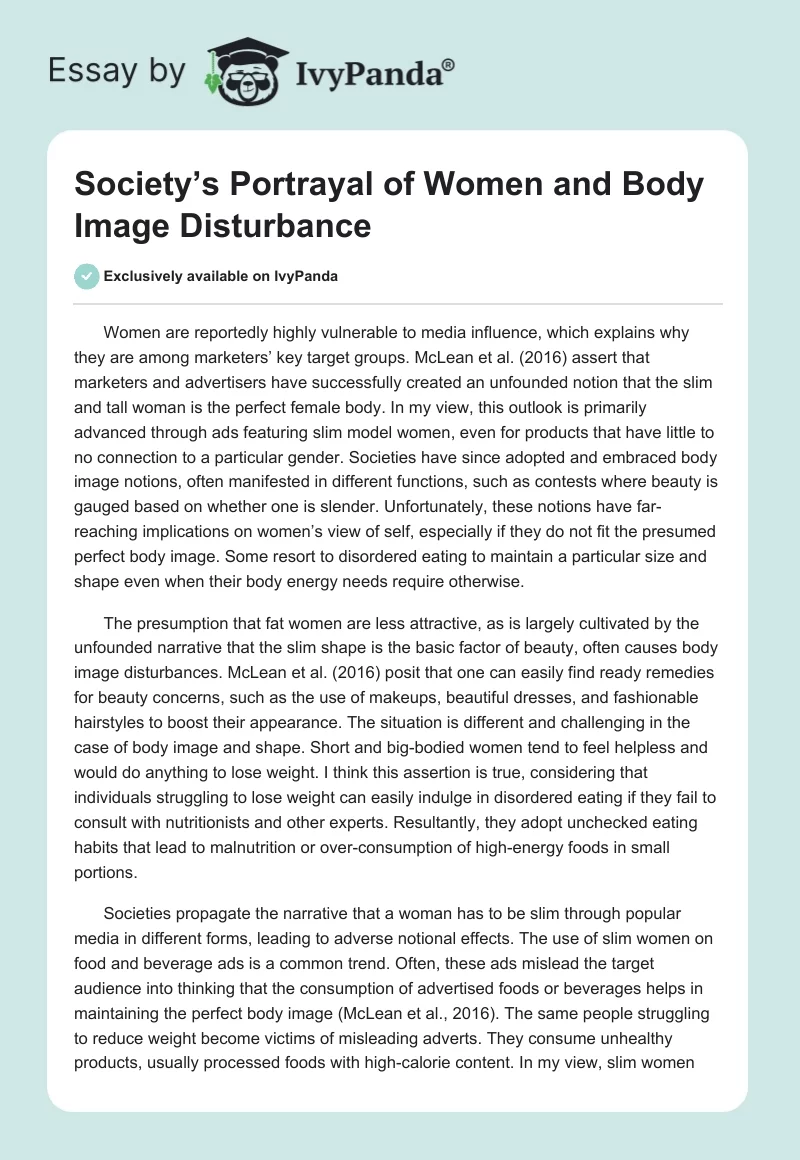 Society’s Portrayal of Women and Body Image Disturbance. Page 1