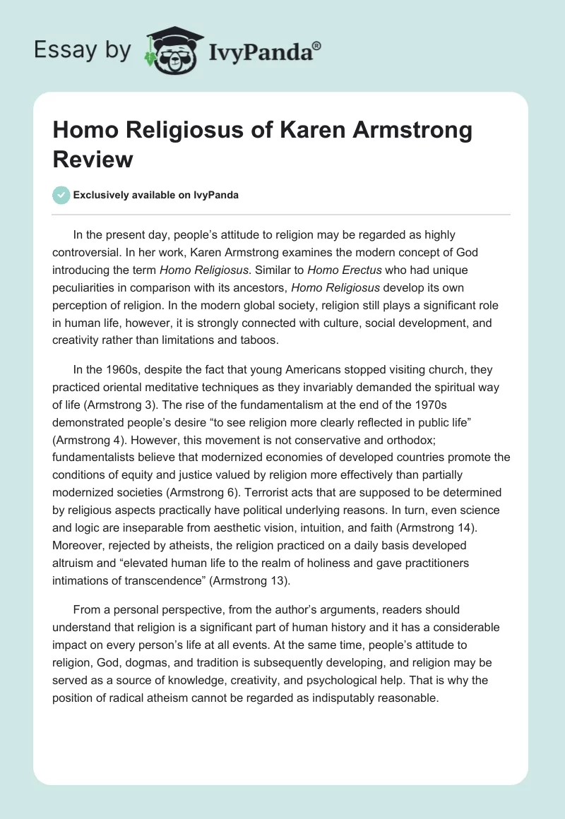 "Homo Religiosus" of Karen Armstrong Review. Page 1