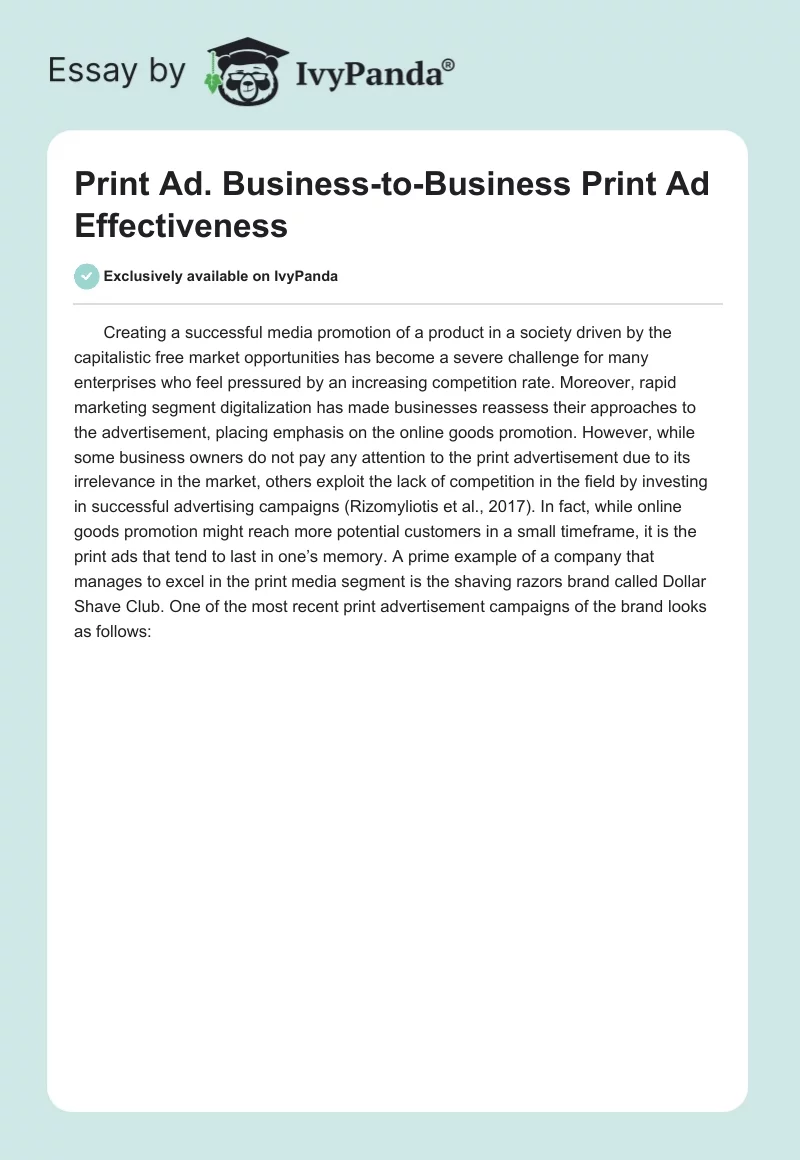 Print Ad. Business-to-Business Print Ad Effectiveness. Page 1