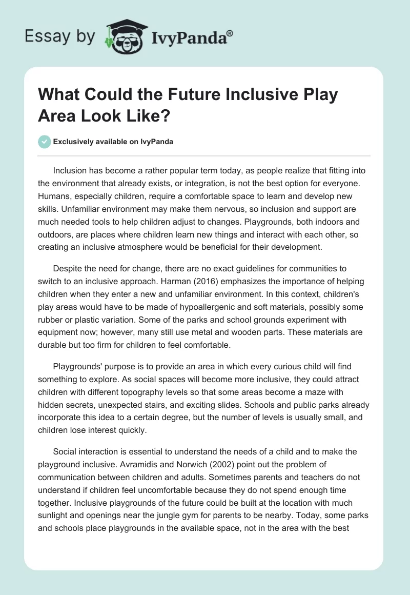 What Could the Future Inclusive Play Area Look Like?. Page 1