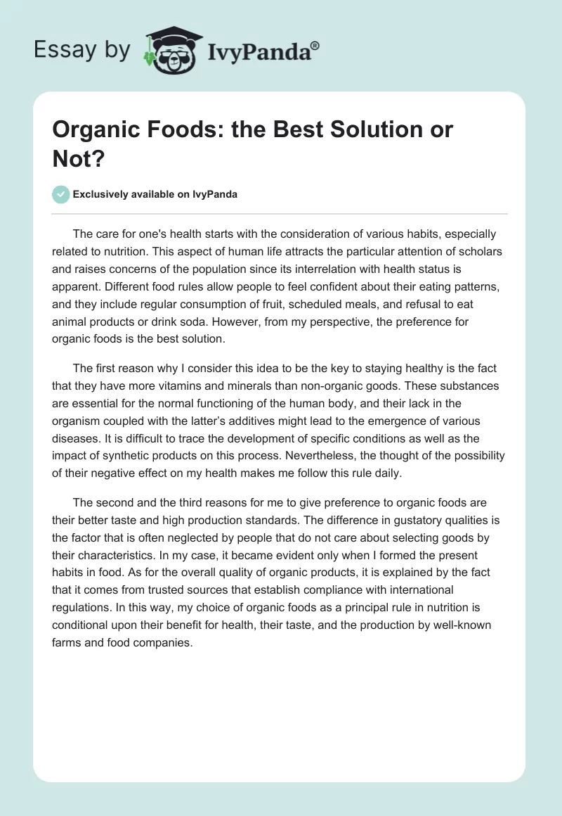 Organic Foods: the Best Solution or Not?. Page 1