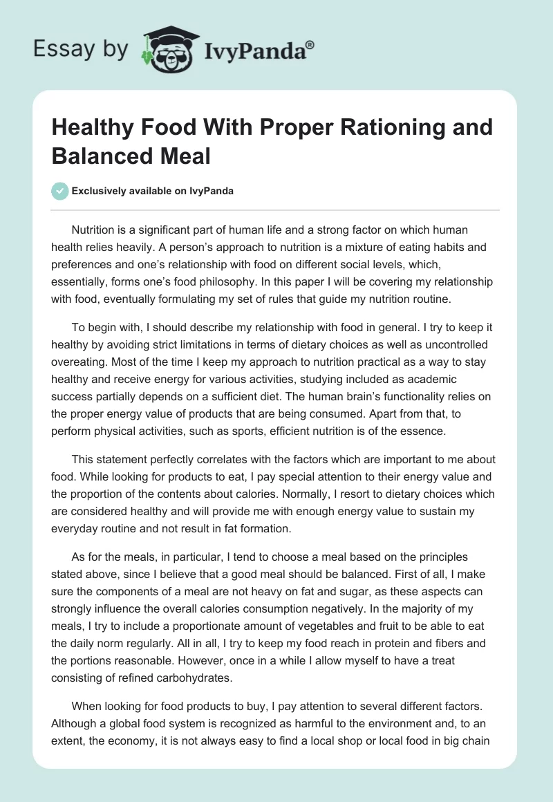 Healthy Food With Proper Rationing and Balanced Meal. Page 1