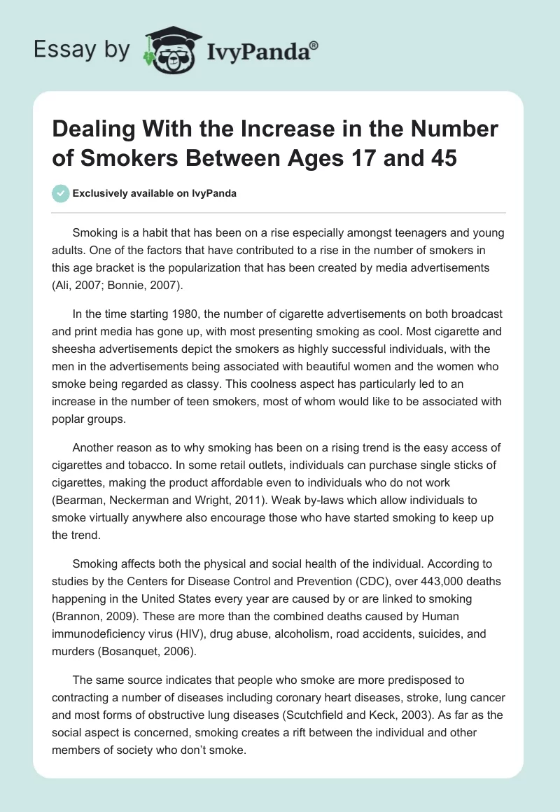 Dealing With the Increase in the Number of Smokers Between Ages 17 and 45. Page 1