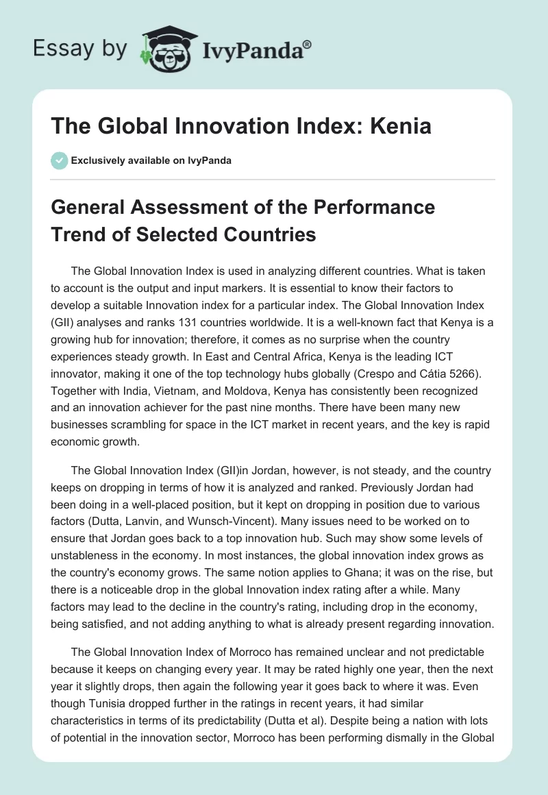 The Global Innovation Index: Kenia. Page 1