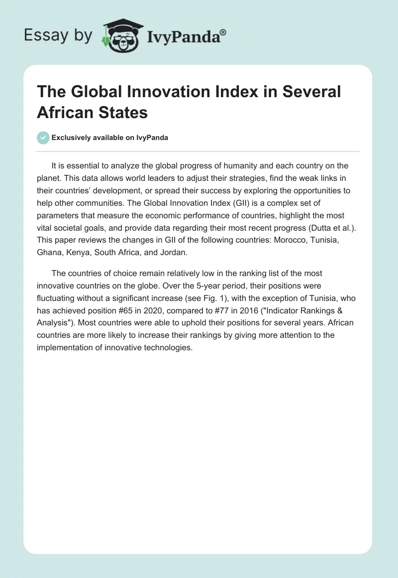 The Global Innovation Index in Several African States. Page 1