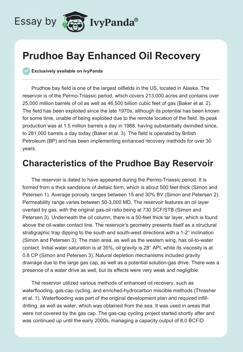 Prudhoe Bay Enhanced Oil Recovery. Page 1