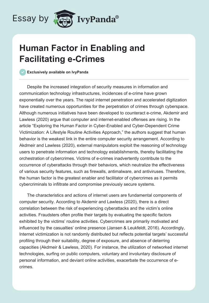 Human Factor in Enabling and Facilitating E-Crimes. Page 1