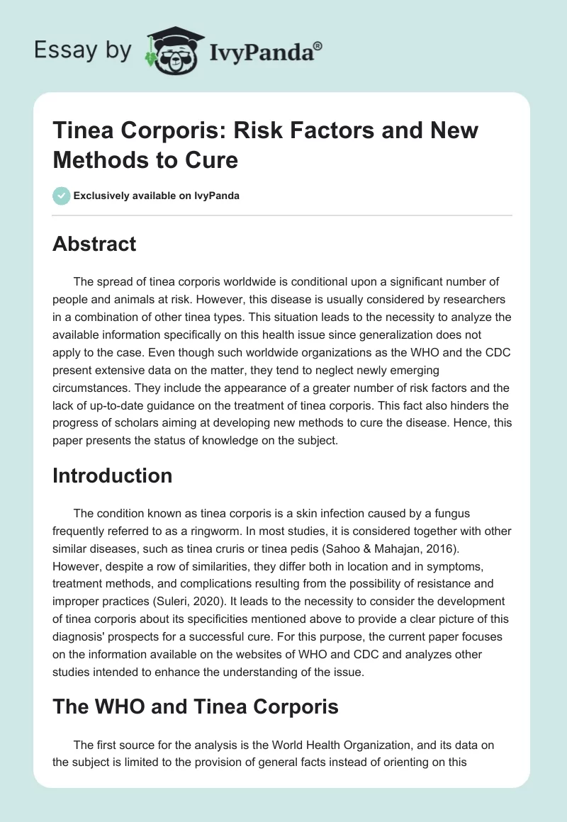 Tinea Corporis: Risk Factors and New Methods to Cure. Page 1