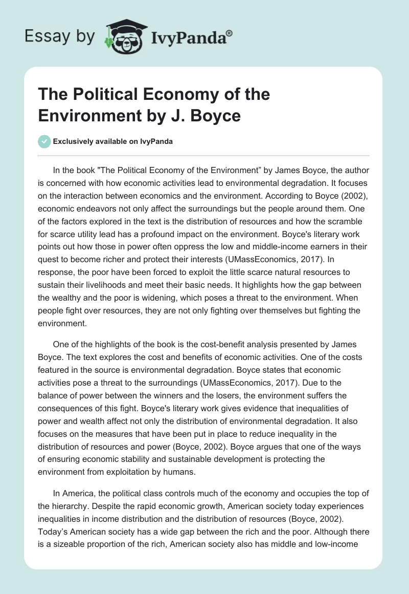 "The Political Economy of the Environment" by J. Boyce. Page 1
