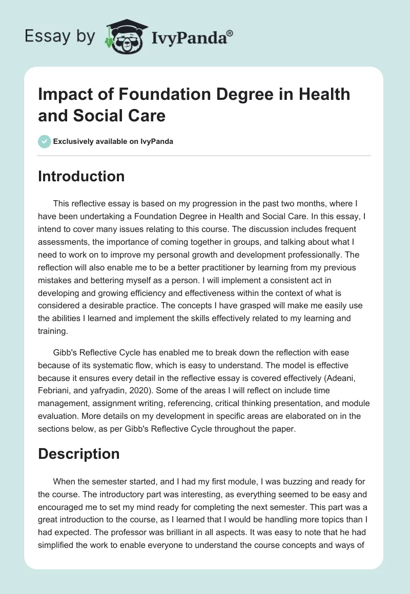 Impact of Foundation Degree in Health and Social Care. Page 1