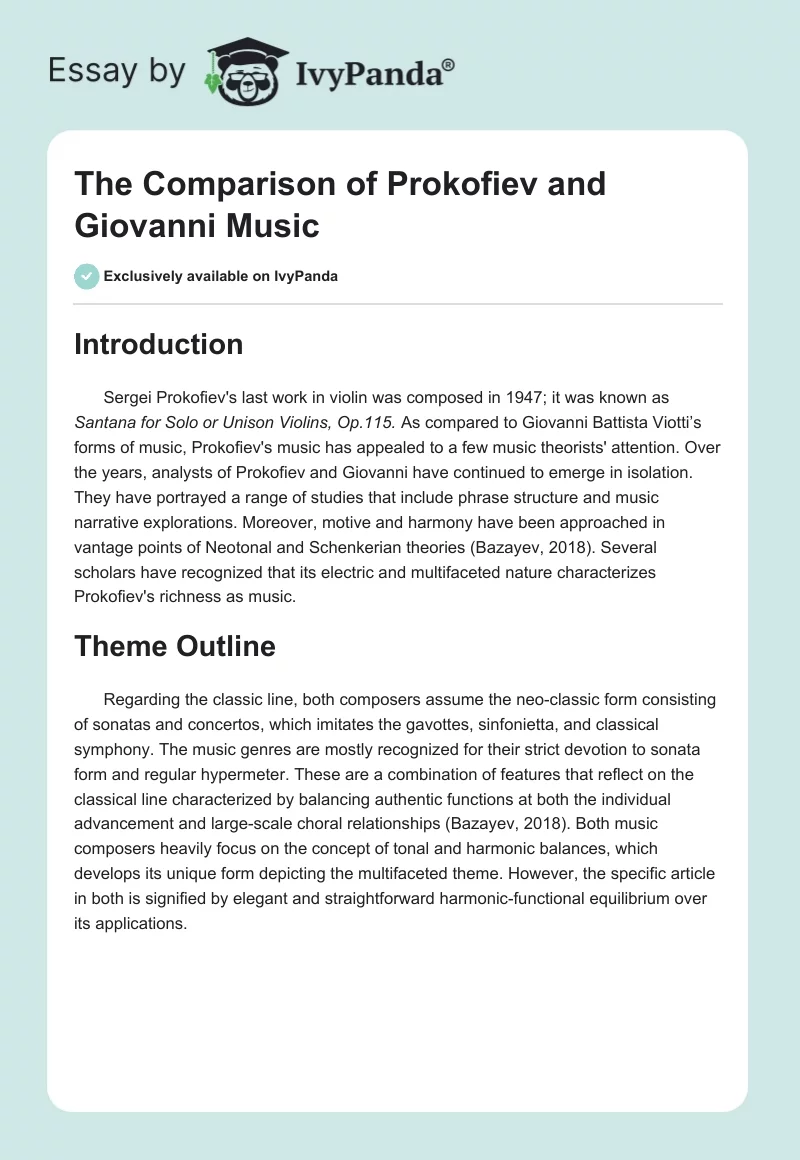 The Comparison of Prokofiev and Giovanni Music. Page 1