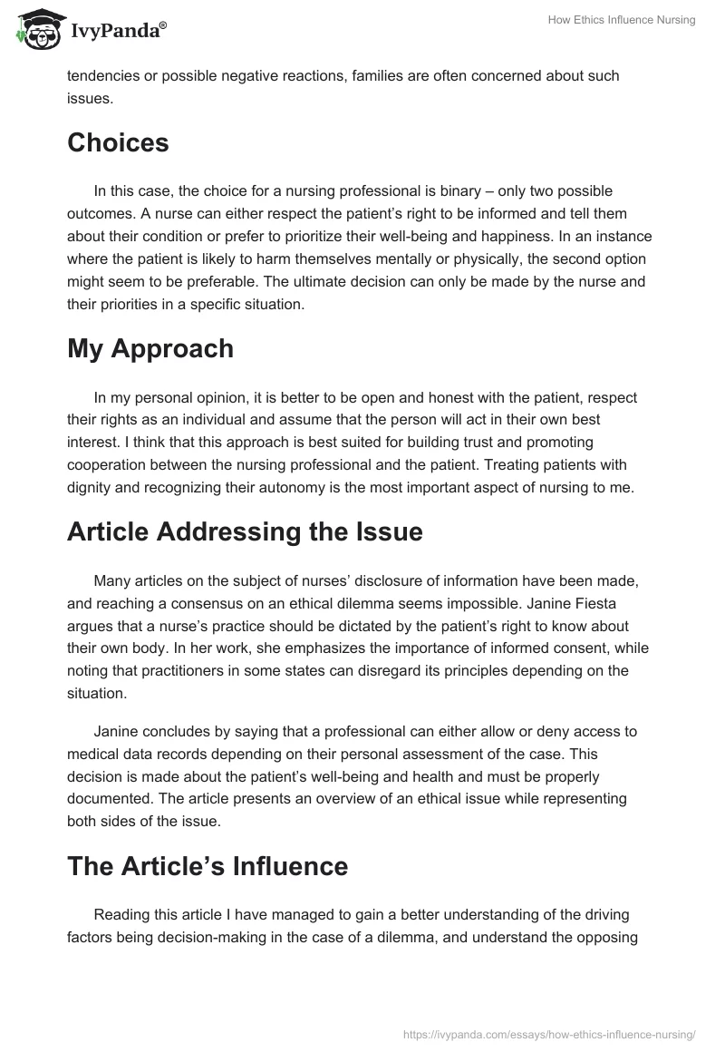 How Ethics Influence Nursing. Page 3