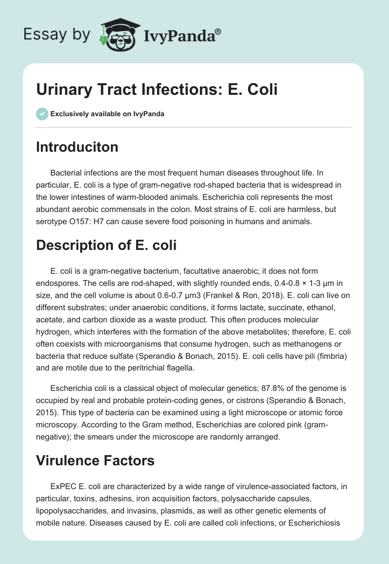 Urinary Tract Infections: E. Coli. Page 1