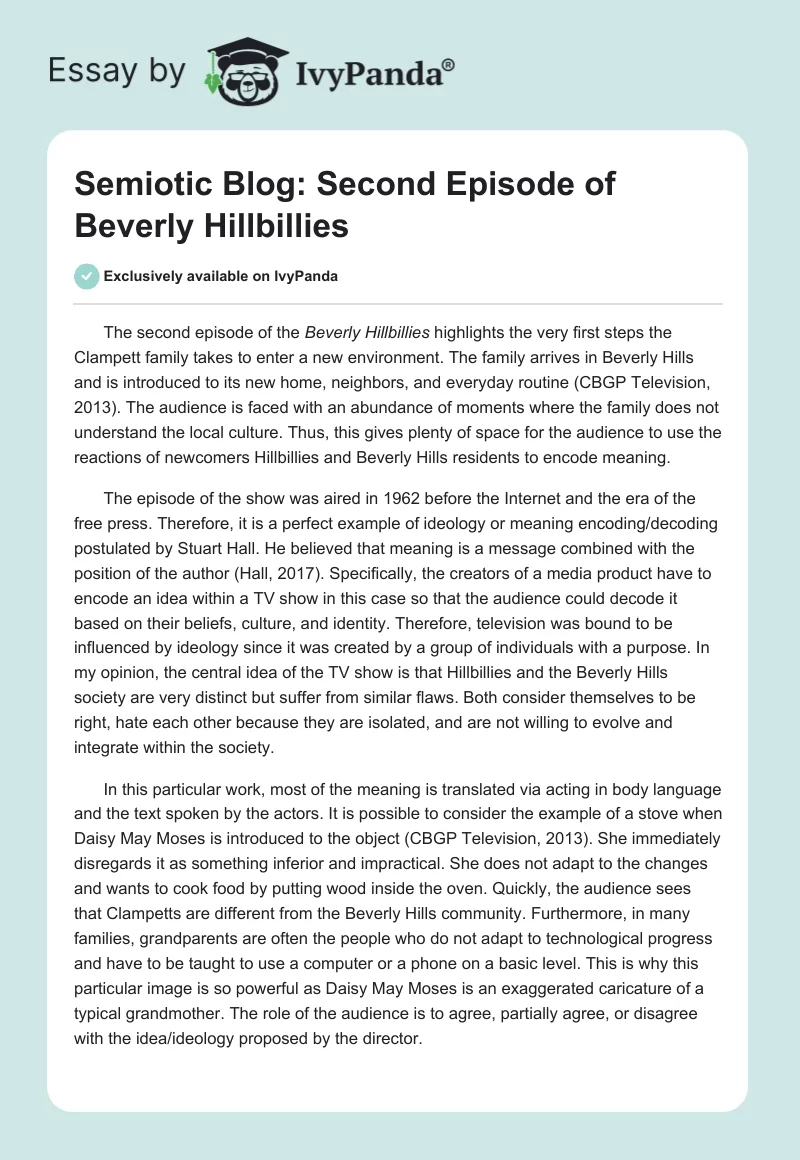 Semiotic Blog: Second Episode of Beverly Hillbillies. Page 1