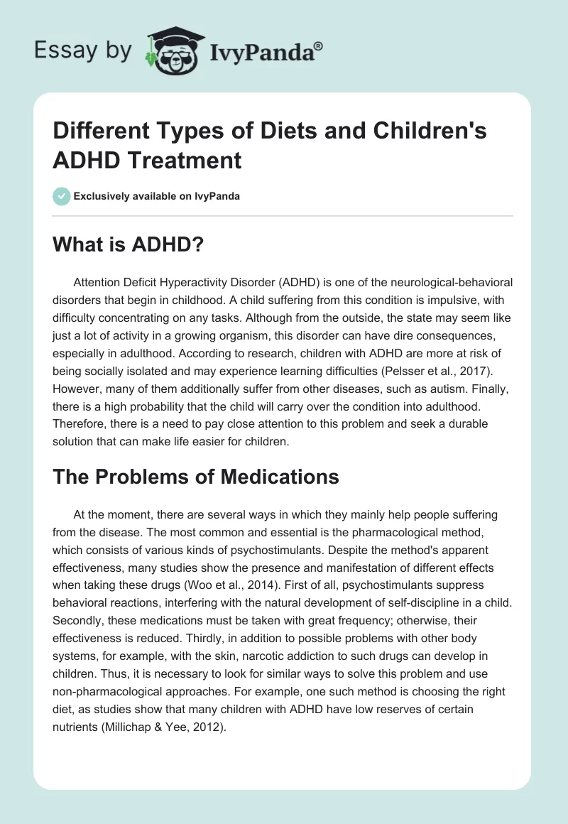 Different Types of Diets and Children's ADHD Treatment. Page 1